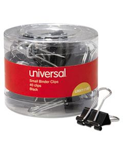 UNV11140 BINDER CLIPS IN DISPENSER TUB, SMALL, BLACK/SILVER, 40/PACK