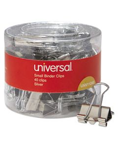 UNV11240 BINDER CLIPS IN DISPENSER TUB, SMALL, SILVER, 40/PACK