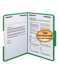 SMD12142 WATERSHED/CUTLESS REINFORCED TOP TAB 2-FASTENER FOLDERS, 1/3-CUT TABS, LETTER SIZE, GREEN, 50/BOX