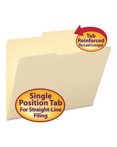 SMD10376 REINFORCED GUIDE HEIGHT FILE FOLDERS, 2/5-CUT 2-PLY TAB, RIGHT OF CENTER, LETTER SIZE, MANILA, 100/BOX