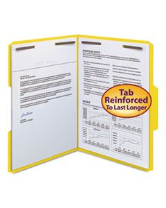 SMD12942 WATERSHED/CUTLESS REINFORCED TOP TAB 2-FASTENER FOLDERS, 1/3-CUT TABS, LETTER SIZE, YELLOW, 50/BOX