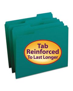 SMD13134 REINFORCED TOP TAB COLORED FILE FOLDERS, 1/3-CUT TABS, LETTER SIZE, TEAL, 100/BOX