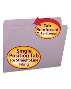 SMD12410 REINFORCED TOP TAB COLORED FILE FOLDERS, STRAIGHT TAB, LETTER SIZE, LAVENDER, 100/BOX