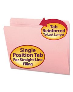 SMD12610 REINFORCED TOP TAB COLORED FILE FOLDERS, STRAIGHT TAB, LETTER SIZE, PINK, 100/BOX