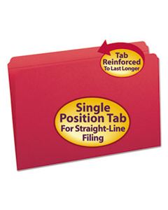 SMD17710 REINFORCED TOP TAB COLORED FILE FOLDERS, STRAIGHT TAB, LEGAL SIZE, RED, 100/BOX