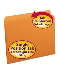 SMD12510 REINFORCED TOP TAB COLORED FILE FOLDERS, STRAIGHT TAB, LETTER SIZE, ORANGE, 100/BOX