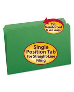 SMD17110 REINFORCED TOP TAB COLORED FILE FOLDERS, STRAIGHT TAB, LEGAL SIZE, GREEN, 100/BOX