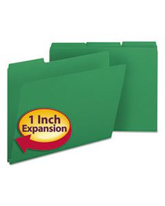 SMD21546 EXPANDING RECYCLED HEAVY PRESSBOARD FOLDERS, 1/3-CUT TABS, 1" EXPANSION, LETTER SIZE, GREEN, 25/BOX