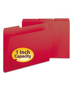 SMD21538 EXPANDING RECYCLED HEAVY PRESSBOARD FOLDERS, 1/3-CUT TABS, 1" EXPANSION, LETTER SIZE, BRIGHT RED, 25/BOX