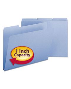 SMD21530 EXPANDING RECYCLED HEAVY PRESSBOARD FOLDERS, 1/3-CUT TABS, 1" EXPANSION, LETTER SIZE, BLUE, 25/BOX