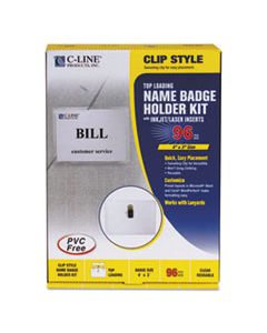 CLI95596 NAME BADGE KITS, TOP LOAD, 4 X 3, CLEAR, CLIP STYLE, 96/BOX