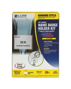 CLI96053 NAME BADGE KITS, TOP LOAD, 4 X 3, WHITE, BLUE BOLO CORD, 25/BOX