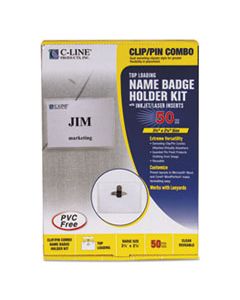 CLI95723 NAME BADGE KITS, TOP LOAD, 3 1/2 X 2 1/4, CLEAR, COMBO CLIP/PIN, 50/BOX