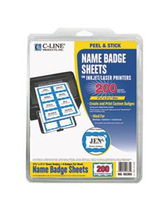 CLI92365 LASER PRINTER NAME BADGES, 3 3/8 X 2 1/3, WHITE/BLUE, 200/BOX