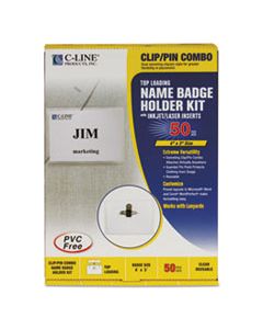 CLI95743 NAME BADGE KITS, TOP LOAD, 4 X 3, CLEAR, COMBO CLIP/PIN, 50/BOX