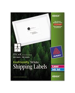 AVE48464 ECOFRIENDLY MAILING LABELS, INKJET/LASER PRINTERS, 3.33 X 4, WHITE, 6/SHEET, 100 SHEETS/PACK