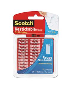MMMR101 RESTICKABLE MOUNTING TABS, 1" X 3", CLEAR, 6/PACK