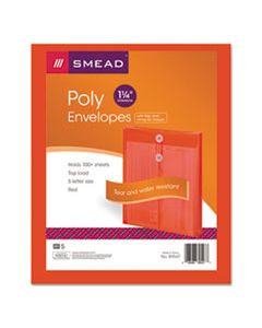 SMD89547 POLY STRING & BUTTON INTEROFFICE ENVELOPES, STRING & BUTTON CLOSURE, 9.75 X 11.63, TRANSPARENT RED, 5/PACK