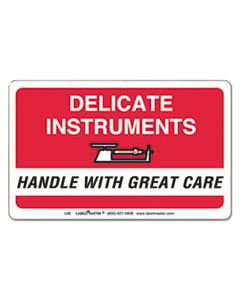 LMTL86 SHIPPING AND HANDLING SELF-ADHESIVE LABELS, DELICATE INSTRUMENTS, HANDLE WITH CARE, 2.25 X 4, RED/WHITE, 500/ROLL