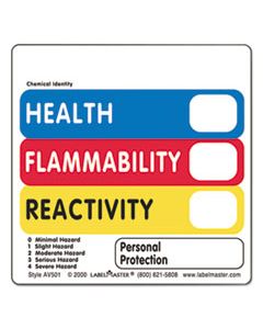 LMTAV501 WAREHOUSE SELF-ADHESIVE LABELS, HEALTH, FLAMMABILITY, REACTIVITY VL, 5 X 2.88, RED/BLUE/YELLOW/WHITE, 500/ROLL