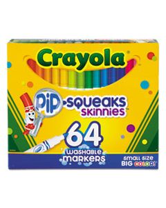 CYO588764 PIP-SQUEAKS SKINNIES WASHABLE MARKERS, MEDIUM BULLET TIP, ASSORTED COLORS, 64/PACK