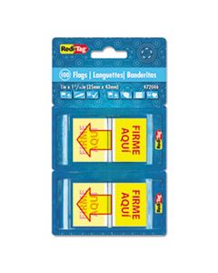 RTG72046 SPANISH PAGE FLAGS IN POP-UP DISPENSER, "FIRME AQUL", RED/YELLOW, 100/PACK