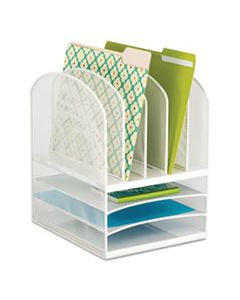 SAF3266WH ONYX MESH DESK ORGANIZER WITH FIVE VERTICAL AND THREE HORIZONTAL SECTIONS, LETTER SIZE FILES, 11.5" X 9.5" X 13", WHITE