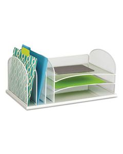 SAF3254WH ONYX DESK ORGANIZER WITH THREE HORIZONTAL AND THREE UPRIGHT SECTIONS, LETTER SIZE FILES, 19.5" X 11.5" X 8.25", WHITE