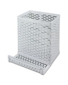 AOPART20014WH URBAN COLLECTION PUNCHED METAL PENCIL CUP/CELL PHONE STAND, 3 1/2 X 3 1/2, WHITE