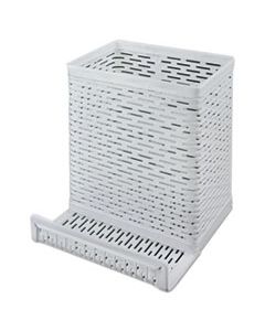 AOPART20014WH URBAN COLLECTION PUNCHED METAL PENCIL CUP/CELL PHONE STAND, 3 1/2 X 3 1/2, WHITE
