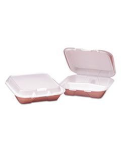 GENHINGEDS3 FOAM HINGED CARRYOUT CONTAINERS, 3-COMPARTMENT, SMALL, WHITE, 100/PK, 2 PK/CT