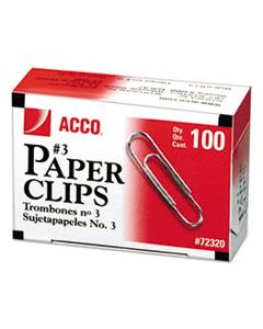 ACC72320 PAPER CLIPS, MEDIUM (NO. 3), SILVER, 1,000/PACK