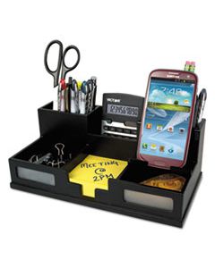 VCT95255 MIDNIGHT BLACK DESK ORGANIZER WITH SMARTPHONE HOLDER, 10 1/2 X 5 1/2 X 4, WOOD