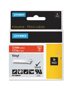 DYM1805416 RHINO PERMANENT VINYL INDUSTRIAL LABEL TAPE, 0.5" X 18 FT, RED/WHITE PRINT