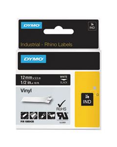 DYM1805435 RHINO PERMANENT VINYL INDUSTRIAL LABEL TAPE, 0.5" X 18 FT, BLACK/WHITE PRINT