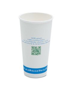 SVAC020RN COMPOSTABLE INSULATED RIPPLE-GRIP HOT CUPS, 20 OZ, WHITE, 500/CARTON