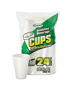 DCC12JP24 SMALL FOAM DRINK CUP, 12 OZ, HOT/COLD, WHITE, 24/BAG, 12 BAGS/CARTON