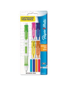 PAP1887960 CLEARPOINT MIX AND MATCH MECHANICAL PENCIL, 0.7 MM, HB (#2.5), BLACK LEAD, CLEAR BARRELS, GREEN ACCENTS/ASSORTED TOPS