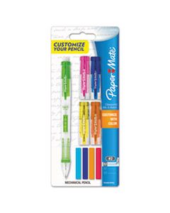PAP1887959 CLEARPOINT MIX AND MATCH MECHANICAL PENCIL, 0.5 MM, HB (#2.5), BLACK LEAD, CLEAR BARRELS, GREEN ACCENTS/ASSORTED TOPS
