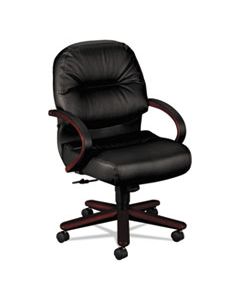 HON2192NSR11 PILLOW-SOFT 2190 MANAGERIAL MID-BACK CHAIR, SUPPORTS UP TO 300 LBS., BLACK SEAT/BLACK BACK, MAHOGANY BASE