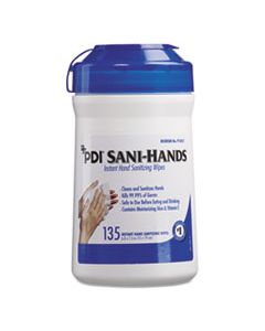 NICP13472 SANI-HANDS ALC INSTANT HAND SANITIZING WIPES, 7.5X6, WHITE, 135/CANISTER,12/CTN