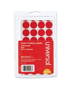UNV40103 SELF-ADHESIVE REMOVABLE COLOR-CODING LABELS, 0.75" DIA., RED, 28/SHEET, 36 SHEETS/PACK