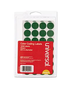 UNV40115 SELF-ADHESIVE REMOVABLE COLOR-CODING LABELS, 0.75" DIA., GREEN, 28/SHEET, 36 SHEETS/PACK