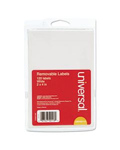 UNV50113 SELF-ADHESIVE REMOVABLE ID LABELS, 2 X 4, WHITE, 3/SHEET, 40 SHEETS/PACK