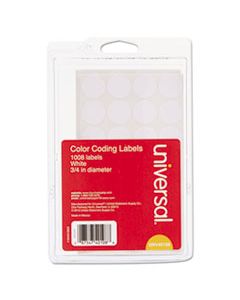 UNV40108 SELF-ADHESIVE REMOVABLE COLOR-CODING LABELS, 0.75" DIA., WHITE, 28/SHEET, 36 SHEETS/PACK