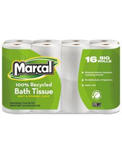 MRC16466 100% RECYCLED TWO-PLY BATH TISSUE, SEPTIC SAFE, WHITE, 168 SHEETS/ROLL, 96 ROLLS/CARTON