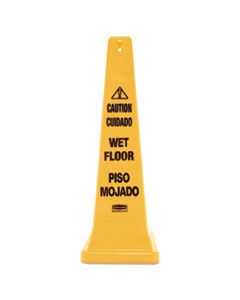 RCP627677 FOUR-SIDED CAUTION, WET FLOOR YELLOW SAFETY CONE, 12 1/4 X 12 1/4 X 36H