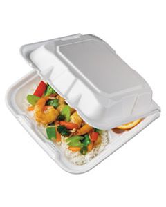 PCTYTD18803 FOAM HINGED LID CONTAINERS, WHITE, 8.44 X 8.13 X 3, 3-COMPARTMENT, 150/CARTON
