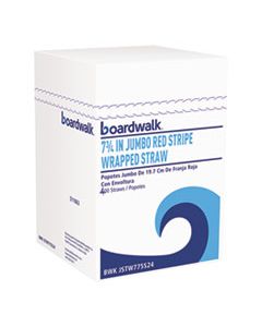 BWKJSTW775S24PK WRAPPED JUMBO STRAWS, 7 3/4", PLASTIC, RED W/WHITE STRIPE, 400/PACK