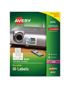 AVE6576 DURABLE PERMANENT ID LABELS WITH TRUEBLOCK TECHNOLOGY, LASER PRINTERS, 1.25 X 1.75, WHITE, 32/SHEET, 50 SHEETS/PACK